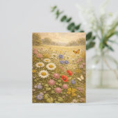 Vintage-Style Field of Wildflowers ポストカード (スタンド正面)