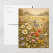 Vintage-Style Field of Wildflowers ポストカード (正面/裏面)