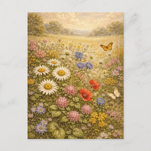 Vintage-Style Field of Wildflowers ポストカード (正面)