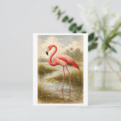 Vintage-Style Flamingo Illustration ポストカード (スタンド正面)