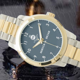 Vintage Style Floral Monogram Couple names navy 腕時計