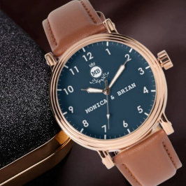 Vintage Style Floral Monogram Couple names navy 腕時計