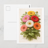 Vintage-Style Gerber Daisy Bouquet Drawing ポストカード (正面/裏面)