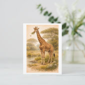 Vintage-Style Giraffe Illustration ポストカード (スタンド正面)