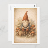 Vintage-Style Gnome on a Log ポストカード (正面/裏面)