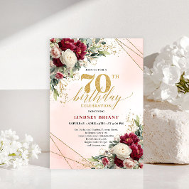 Vintage Style Gold Floral 70th Birthday Invitation 招待状