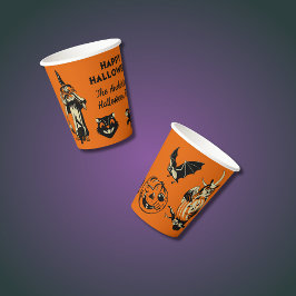Vintage Style Halloween Graphics Orange and Black 紙コップ