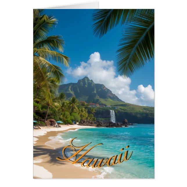 Vintage Style Hawaiian Blue Sea Palms Travel Card (正面)