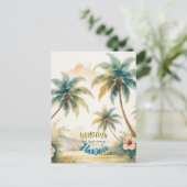 Vintage Style Hawaiian Seascape Palms Travel Art シーズンポストカード (スタンド正面)