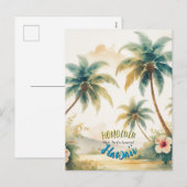 Vintage Style Hawaiian Seascape Palms Travel Art シーズンポストカード (正面/裏面)
