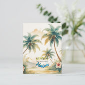 Vintage Style Hawaiian Seascape Palms Travel Art ポストカード (スタンド正面)
