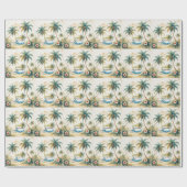 Vintage Style Hawaiian Seascape Palms Travel Art ラッピングペーパー (フラット)
