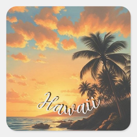 Vintage Style Hawaiian Travel Coast Sea Sunset スクエアシール (正面)