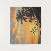 Vintage Style Hawaiian Travel Coast Sea Sunset タペストリー (正面)