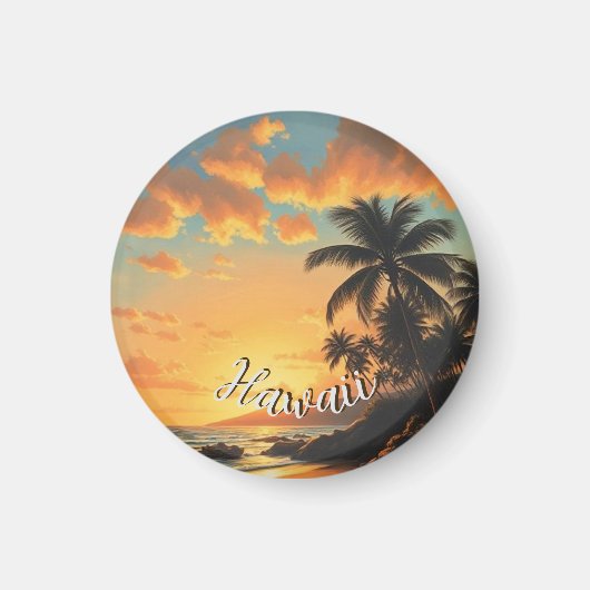 Vintage Style Hawaiian Travel Coast Sea Sunset マグネット (正面)