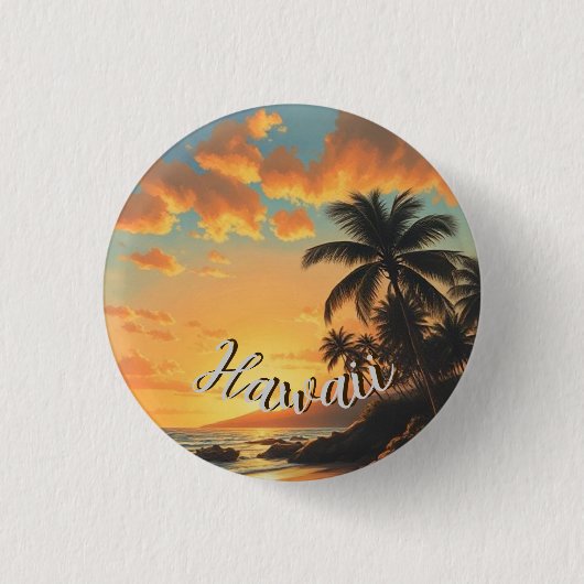 Vintage Style Hawaiian Travel Coast Sea Sunset 缶バッジ (正面)