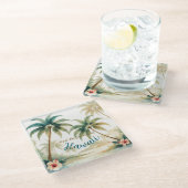 Vintage Style Hawaiian Travel Honolulu ガラスコースター (アングル)