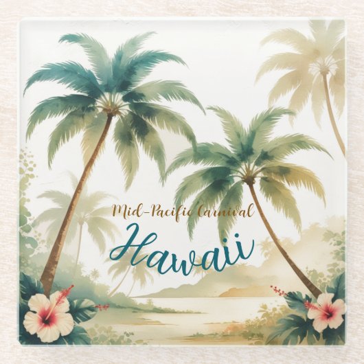 Vintage Style Hawaiian Travel Honolulu ガラスコースター (正面)