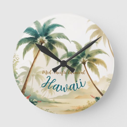 Vintage Style Hawaiian Travel Honolulu ラウンド壁時計 (正面)