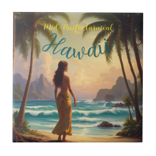 Vintage Style Hawaiian Travel Honolulu Hula Girl タイル (正面)