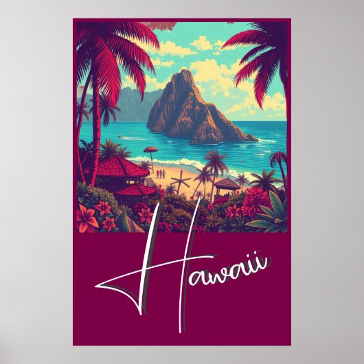 Vintage Style Hawaiian Travel Honolulu Mid-Pacific ポスター (正面)