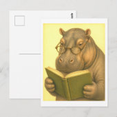 Vintage-Style Hippo Reading ポストカード (正面/裏面)