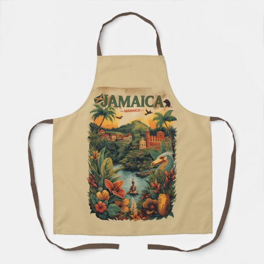 Vintage Style Jamaica Travel Illustration エプロン (正面)
