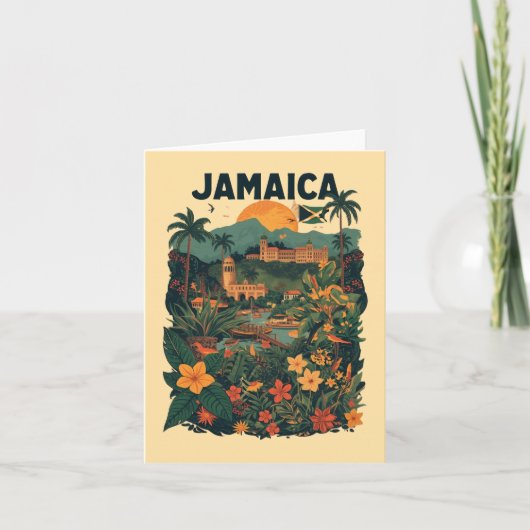 Vintage Style Jamaica Travel Illustration カード (正面)