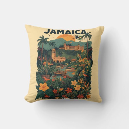 Vintage Style Jamaica Travel Illustration クッション (正面)