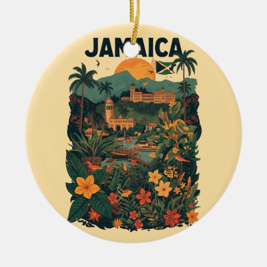 Vintage Style Jamaica Travel Illustration セラミックオーナメント (正面)