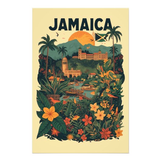 Vintage Style Jamaica Travel Illustration フォトプリント (正面)
