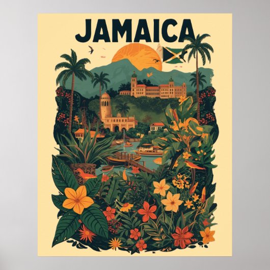 Vintage Style Jamaica Travel Illustration ポスター (正面)