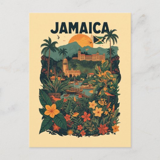 Vintage Style Jamaica Travel Illustration ポストカード (正面)