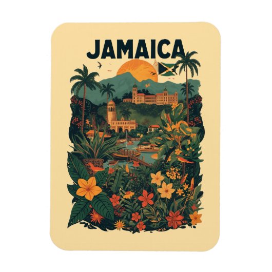 Vintage Style Jamaica Travel Illustration マグネット (縦)