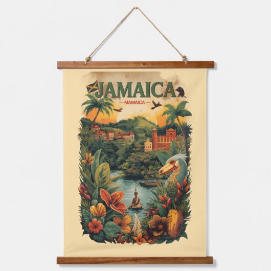 Vintage Style Jamaica Travel Illustration 吊り下げ型タペストリー (正面)