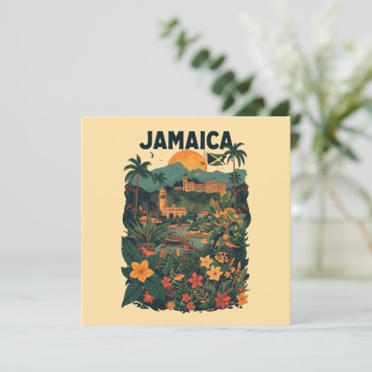 Vintage Style Jamaica Travel Illustration Card (スタンド正面)