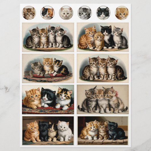 Vintage Style Kittens Ephemera Fussy Cuts (正面)