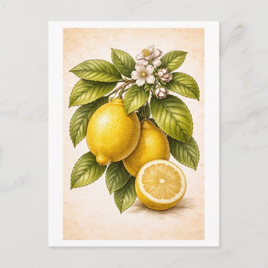 Vintage-Style Lemon Botanical Illustration ポストカード (正面)