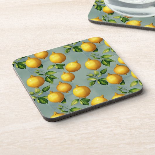 Vintage Style Lemons Pattern Wallpaper Art コースター (左側)