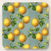 Vintage Style Lemons Pattern Wallpaper Art コースター (正面)