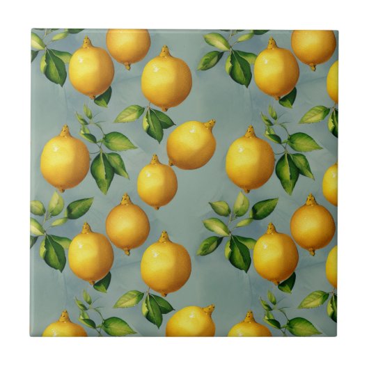 Vintage Style Lemons Pattern Wallpaper Art タイル (正面)