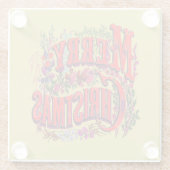 Vintage Style Merry Christmas Holiday Greeting  ガラスコースター (裏面)