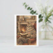 Vintage-Style Mouse Reading a Book ポストカード (スタンド正面)