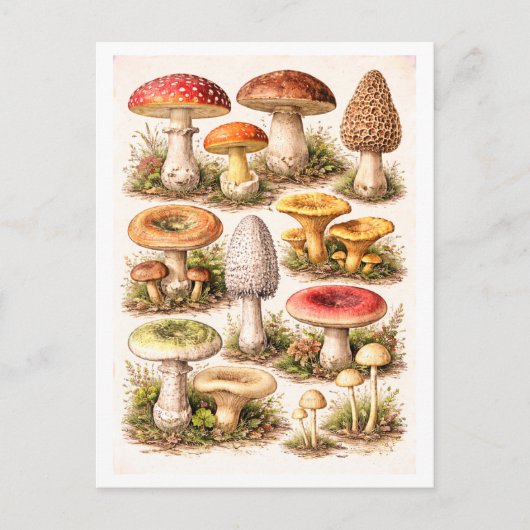 Vintage-Style Mushroom Illustration ポストカード (正面)