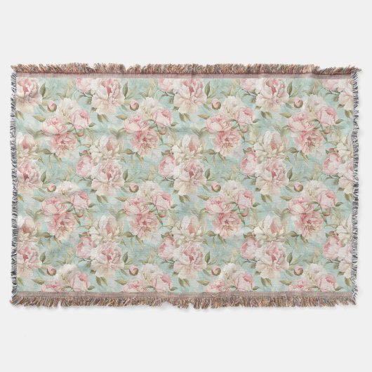 Vintage style neutral floral pattern スローブランケット (正面)