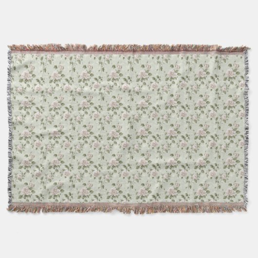 Vintage style neutral floral pattern スローブランケット (正面)