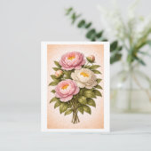 Vintage-Style Peony Botanical Illustration ポストカード (スタンド正面)