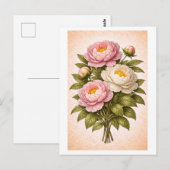 Vintage-Style Peony Botanical Illustration ポストカード (正面/裏面)