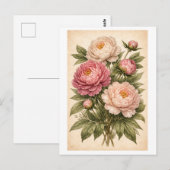 Vintage-Style Peony Botanical Illustration ポストカード (正面/裏面)