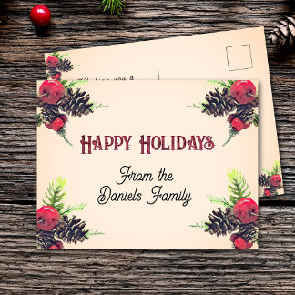 Vintage Style Pine Cone & Berries Christmas   ポストカード